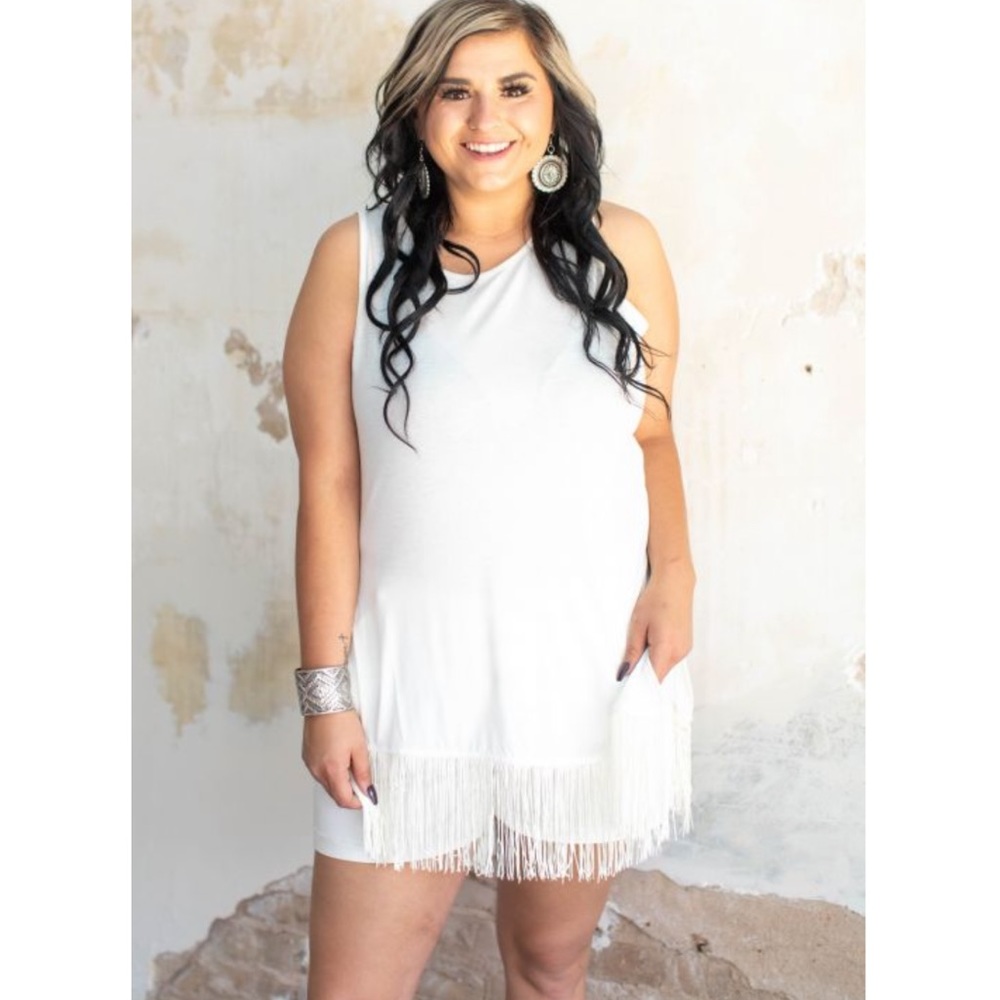 Plus Size Asymmetrical Sleeveless Fringe Top